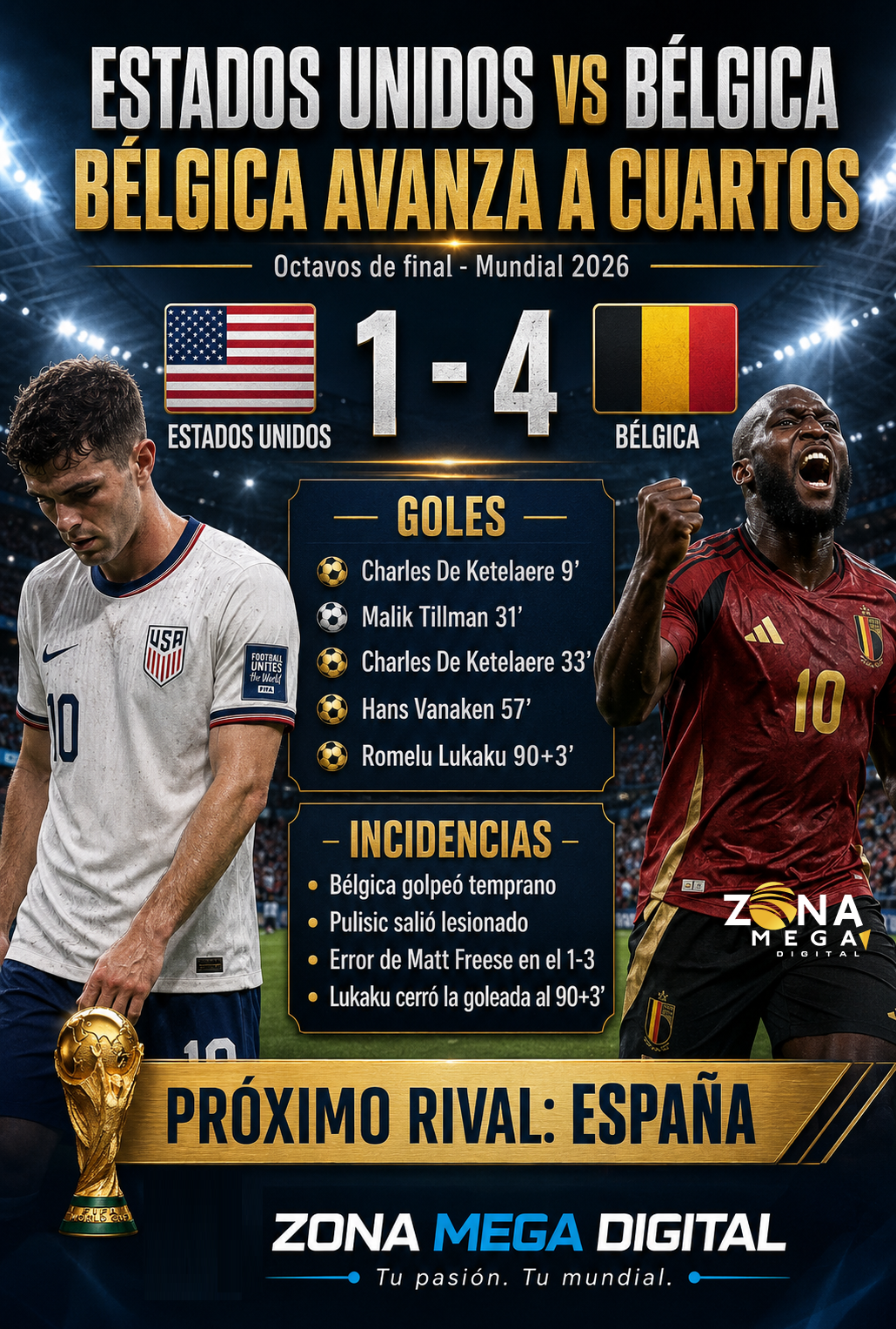 Estados Unidos 1 - 4 Bélgica