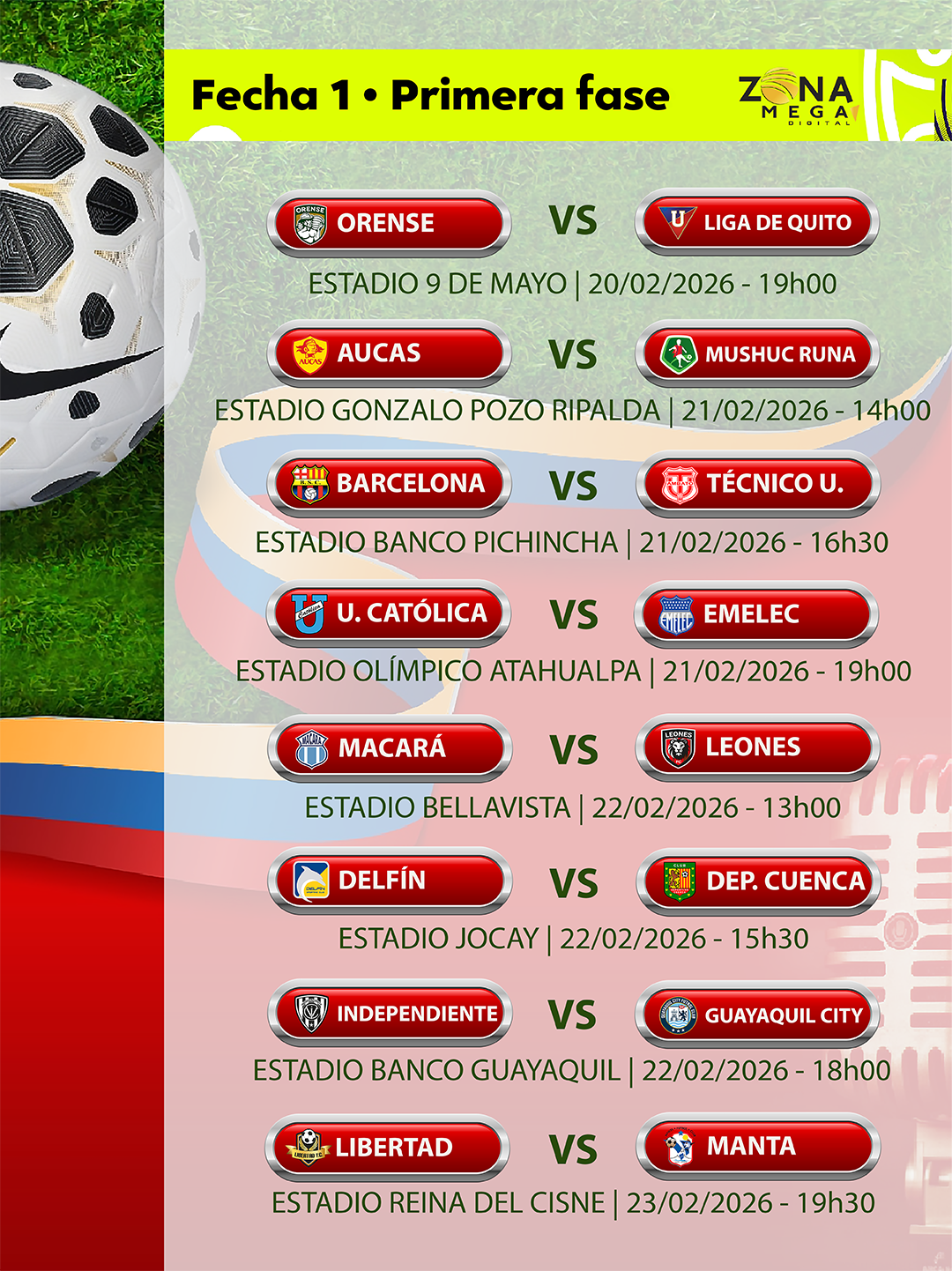 Calendario Liga Ecuabet Fecha 1