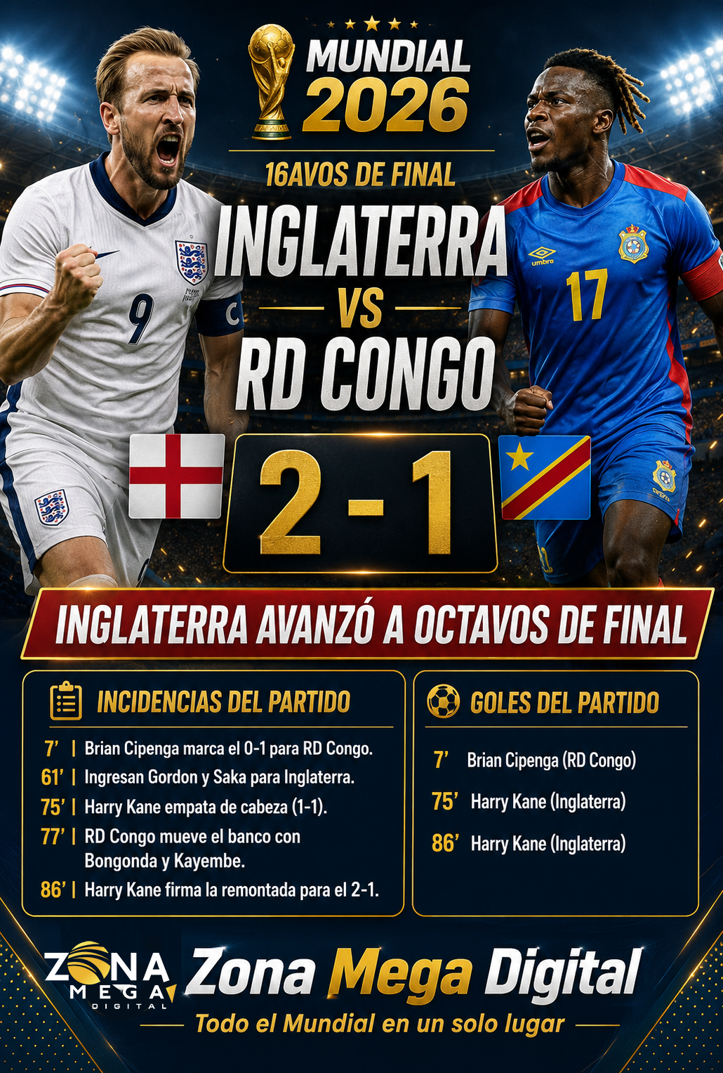 Inglaterra 2 - 1 RD Congo